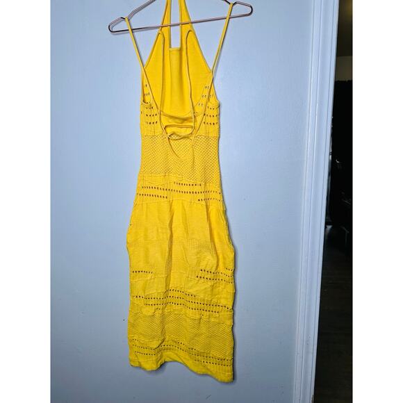 ESTEBAN CORTAZAR x RTR Yellow Knit Sweater Sleeveless Crochet Midi Dress Size XS - Picture 7 of 14